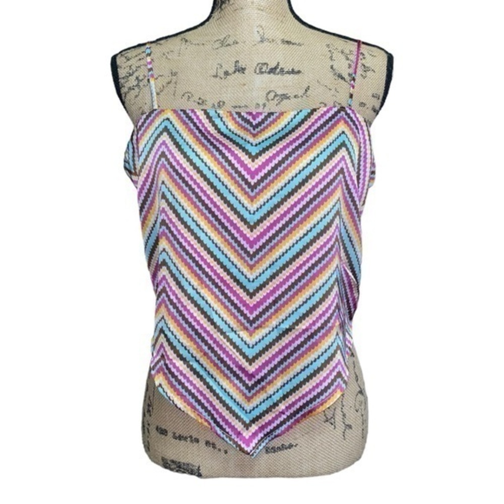 Scarf tank with smocked back turquoise multicolor XL crop top NWT